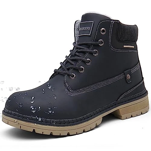 Botas de Nieve Hombre Mujer Cálido Botines Planas Invierno Impermeables Zapatos Senderismo Zapatillas Confortables, Azul, 42 EU
