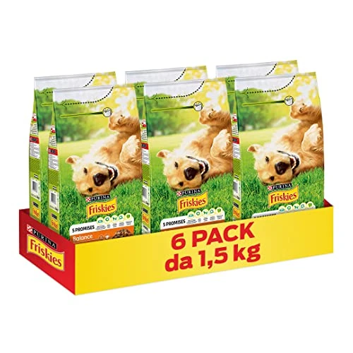 Offerta a tempo: PURINA FRISKIES 5 Promesse Crocchette per Cani Adulti con Pollo e Verdure Aggiunte 6 Sacchi da 1.5kg - 21% da 29.94 € a 23.70 €