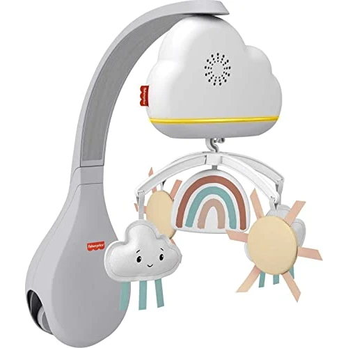 Fisher-Price - Mobile Arc-en-Ciel 2 en 1 - Veilleuse Musicale - Mélodies et Sons Apaisants - Éléments Suspendus en Peluche - Cadeau dès la Naissance, HBP40