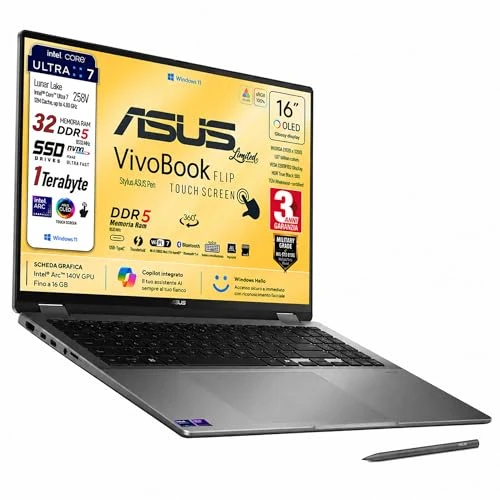 Offre limitée : ASUS Vivobook 16 FLIP, Intel Core Ultra 7 258V, Intel Arc Pro, écran OLED tactile 16" WUXGA FHD+, DDR5 32 Go, SSD 1 Tb, Win 11, Wi-Fi 7, bt 5.4, clavier rétroéclairé, Pen, Gar 3 ans de 1999.00 € à 899.00 € (55.03% de remise)