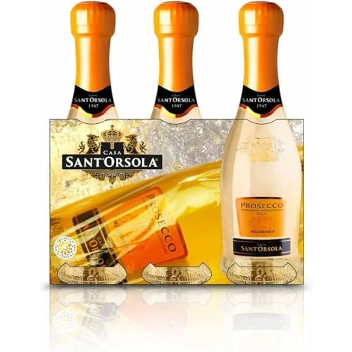 Offerta a tempo: Sant'Orsola - Mini Bottiglie Prosecco D.O.C. Millesimato Extra Dry, da Uva Glera, Gusto Fresco con Note Fruttate, 3x200 ml - 46% da 8.29 € a 4.49 €