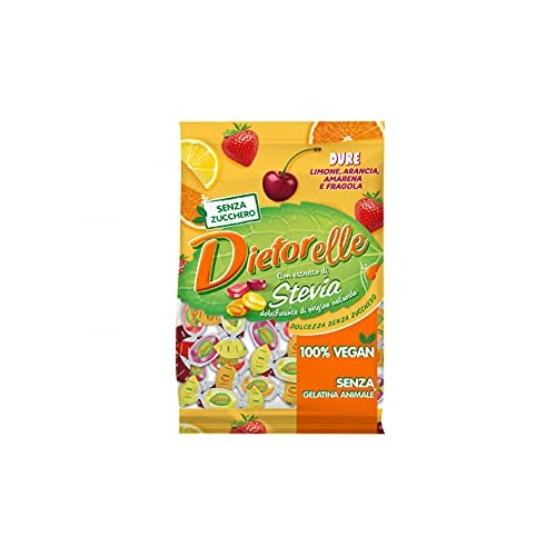 Dietorelle - Caramelle Dure Ripiene Vegan Mix, Senza Zucchero E Senza Gelatina Animale - Sacchetto Da Gr, Frutta, 140 Grammo