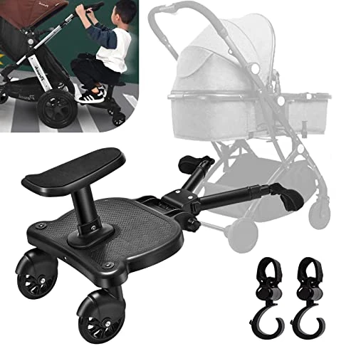 Vihir Mini Buggy Board con asiento Cochecito para el Segundo niño, Pedal Auxiliar Conector extraíble Asiento, Accesorio para niños de 2 a 6 años (25 kg), Viene con 2 Ganchos para Cochecito