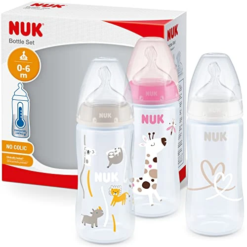 Offerta a tempo: NUK First Choice+ set biberon | 0-6 mesi | Controllo temperatura | Sfiato Anti-Colica | Senza BPA | 300 ml | Tettarella in silicone | 3 pezzi | giraffa rosa - 0% da 19.27 € a 19.27 €