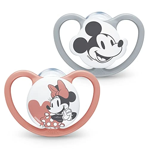 NUK Ciuccio Space | 6-18 mesi | Succhietti con extra ventilazione | Silicone senza BPA | Disney Topolino e Minnie | 2 pezzi