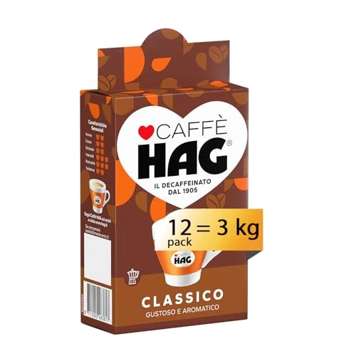 Hag - Caffè Macinato Decaffeinato Gusto Classico - Miscela caffè per Moka - 12 confezioni da 250 gr (totale 3 kg)