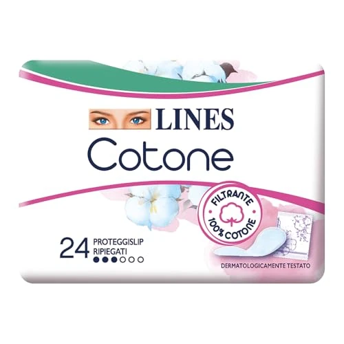 LINES COTONE PROTEGGISLIP, 24 proteggislip ripiegati in bustine, per piccole perdite, filtrante in cotone, delicato sulla pelle, ipoallergenico