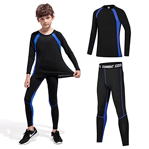 Fengzio sous Vêtements Thermique Enfant Sport Respirants Thermiques Ensemble pour Ski et Football pour Garçon et Fille Fille Séche Rapide Enfants sous-vêtements Thermiques Set Unisexe