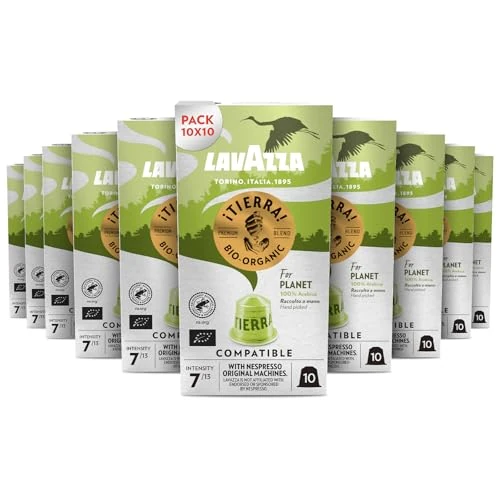 Lavazza Tierra For Planet, 100% Arábica, Cápsulas de Aluminio Compatibles con Nespresso, 10 Paquetes de 10 Cápsulas