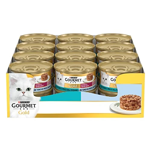 GOURMET Gold Taste Wet Food for Adult Cats Pie with Tuna and Ocean Fish 24 x 85 g Cans