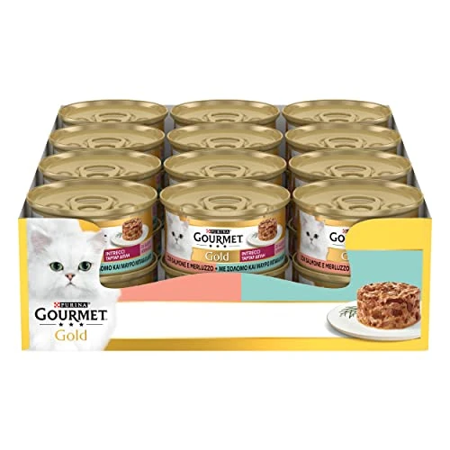 GOURMET Gold Taste Wet Food for Adult Cats Pie with Salmon and Cod 24 Cans of 85 g