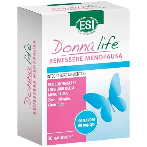Offerta a tempo: ESI - Donna Life Menopausa, Integratore Alimentare a Base di Isoflavoni da Soia e Trifoglio, Favorisce la Regolazione Ormonale, Senza Glutine e Vegano, 30 Naturcaps - 28% da 23.50 € a 16.99 €