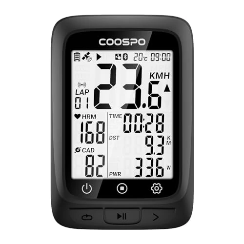 COOSPO BC107 Fahrradcomputer GPS Kabellos Drahtloser Fahrradtacho Kilometerzähler, Bluetooth5.0 ANT+ Rennrad Fahrrad Radcomputer 2.4 Zoll LCD mit Hintergrundbeleuchtung Kompatible mit Strava