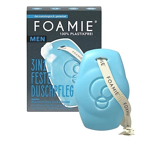 Zeitlich begrenztes Angebot: Foamie Men 3in1 Festes Duschgel & Shampoo Wasserminze Zitrone – Für Körper, Gesicht & Haar – Erfrischender Duft, sanfte Reinigung & Pflege – Vegan, plastikfrei & pH-hautneutral, 90 g von 4.95 € auf 4.95 € (0.00% Rabatt)