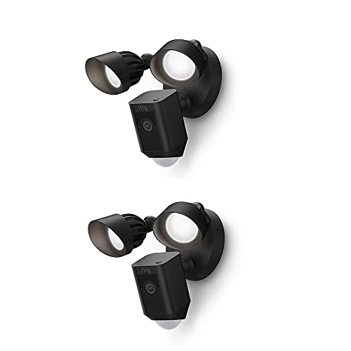 Ring cámara Plus con focos cableada (Floodlight Cam Wired Plus) | Cámara de vigilancia exterior wifi HD con comunicación bidireccional, focos LED y sirena | 30 días gratis de Ring Home | 2 Cámaras