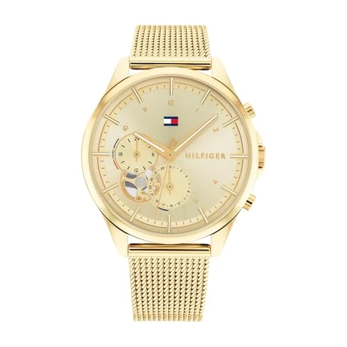 Offerta a tempo: Tommy Hilfiger Orologio Analogico Multifunzione al Quarzo da Donna con Cinturino in Maglia Metallica in Acciaio Inossidabile di Colore Dorato - 1782417 - 35% da 149.99 € a 96.99 €
