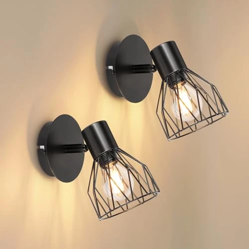 Offre limitee: Dehobo Applique Murale Industrielle Interieur, Vintage Aplique Mural Chambre Noir E14, 2 Pack Lampe Cage Réglable Applique en Métal pour Maison Salon Couloir Boutique de 28.07 EUR a 22.95 EUR (economie 18%)