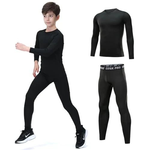 Leeboom Thermounterwäsche Kinder Fußball Thermohose Funktionswäsche Kinder Atmungsaktiv Skiunterwäsche Thermounterwäsche Sport Schnell Trockend Sportunterwäsche Fussball Unterwäsche