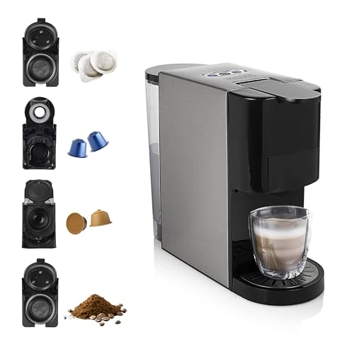 Offerta a tempo: Princess 01.249450.01.001 Caffettiera Multifunzione, Compatibile con capsule Nespresso,Dolce Gusto,cialde ESE e caffè macinato, 19 bar, Nero e argento, 800 ml - 16% da 104.99 € a 87.99 €