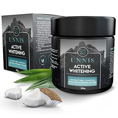 UNNIS Charcoal Teeth Whitening Powder, Natural Teeth Whitening, Detoxifying, and Cleansing, Safe for Gums and Enamel, 3.5 Oz (100 g)