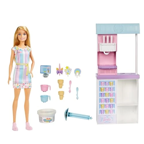 Beperkte aanbieding: ​Barbie IJssalon Speelset met blonde pop (ca. 30 cm), functie voor ijs maken, 2 bakjes deeg, 2 schaaltjes, 2 hoorntjes, 3 decoratieve toppings, 2 lepels en een kassa, voor kinderen vanaf 3 jaar, HCN46 van 24.90 EUR naar 24.90 EUR (besparing 0%)