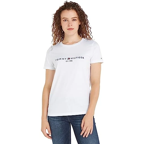 Tijdelijke aanbieding: Tommy Hilfiger Heritage Hilfiger C-nk Reg Tee S/S gebreide tops voor dames, Wit (wit), XXL van 34.50 € naar 34.50 € (0.00% korting)