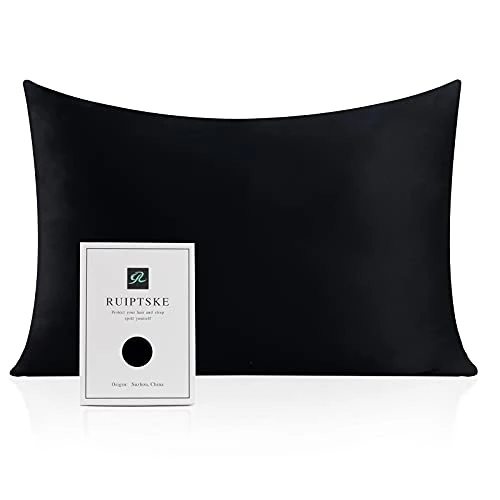 Offerta a tempo: RUIPTSKE Federa per cuscino in seta naturale, ipoallergenica, 22 mamme, 100% seta, 600 fili, con cerniera nascosta, certificata OEKO-TEX (Black, 50x75cm) - 24% da 28.99 € a 22.02 €