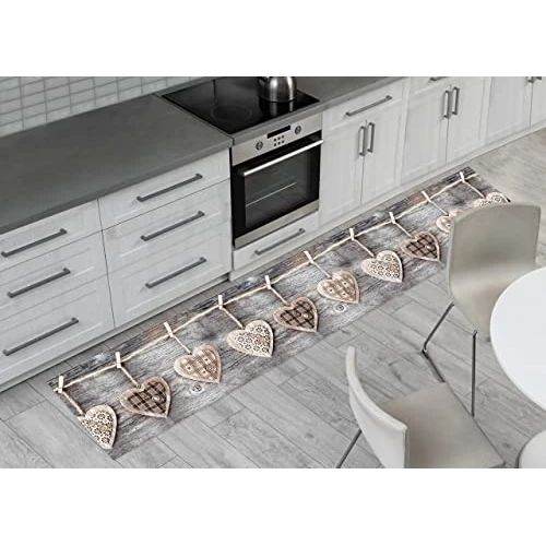 Limited offer: BIANCHERIAWEB Grey non-slip kitchen rug, kitchen runner measuring 50 x 115 cm, Made in Italy kitchen lane with digital printing Hearts, cut mat with non-slip fabric from 16.53 EUR to 16.53 EUR (save 0%)