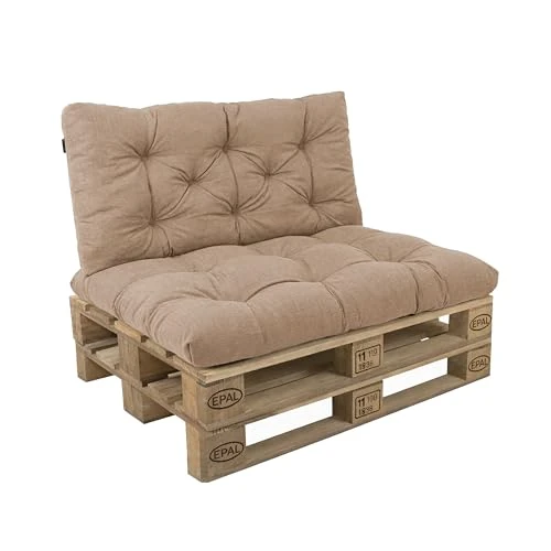 Tijdelijke aanbieding: POKAR Gewatteerd Palletkussen - Kussenset voor Europallets 2er: 1x Kussenzitting 120x60cm + 1x Kussen rug 120x60cm, voor Bank, zonder Pallets, Beige van 70.99 € naar 70.99 € (0.00% korting)