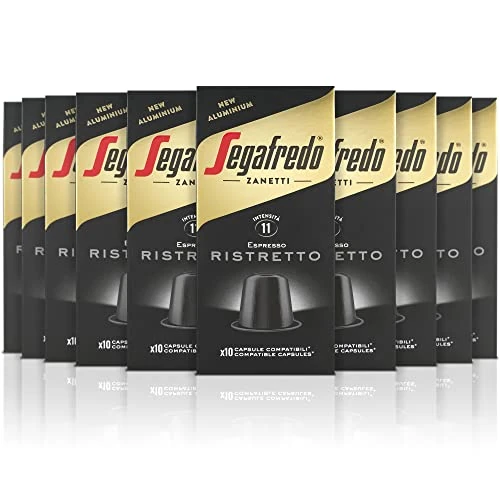 Oferta limitada: Segafredo Zanetti 100 Cápsulas de Aluminio Compatibles con Nespresso Café Ristretto Sabor Decidido y Cuerpo (10 Cajas de 10 Cápsulas) - Adecuadas para Máquinas Nespresso Original de 29.12 € a 28.23 € (ahorro 3%)