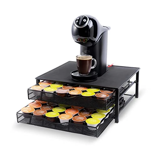 Gadgy Dolce Gusto Pod Holder – Coffee Capsule Storage Drawer for 72 Pods with 2 Drawers | Black Metal Organiser, Non-Slip & Shockproof Stand for Kitchen Counter