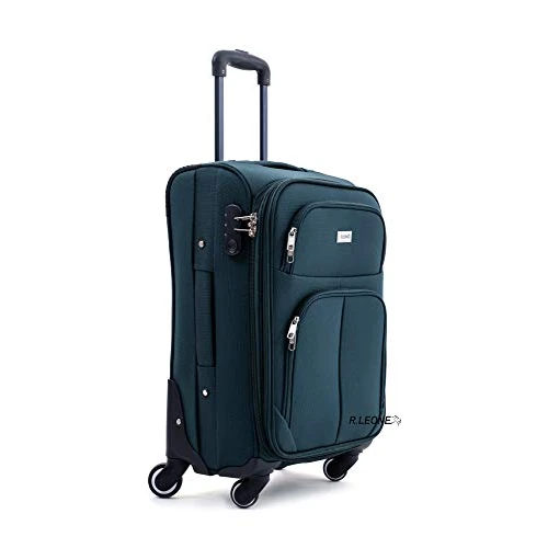 R.Leone Erweiterbarer Trolley Handgepäck 4 Räder aus Stoff 214, grün, S Bagaglio a mano 55cm,