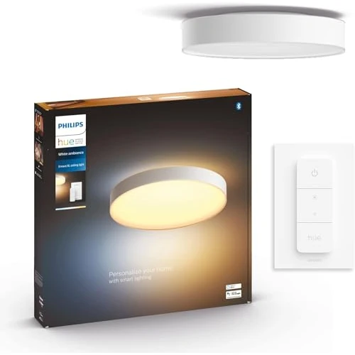 Philips Hue White Ambiance Enrave, Plafoniera Smart, Extra-large, con Bluetooth, 48 W, Telecomando Dimmer Switch Inlcuso, Bianca