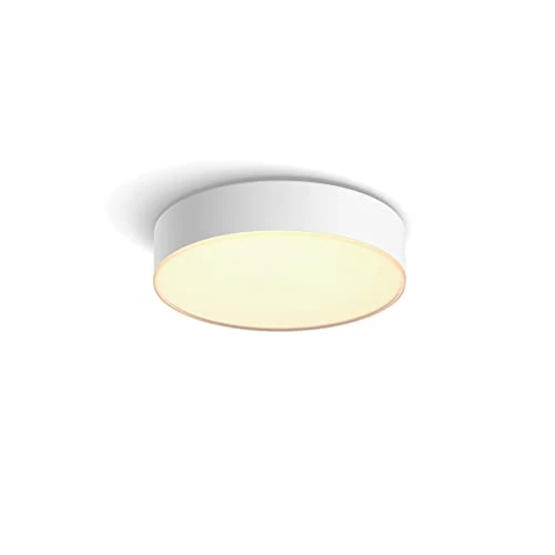 Philips Hue White Ambiance Enrave Deckenleuchte S (1.220 lm) inkl. Dimmschalter, dimmbare Deckenlampe für das Hue Lichtsystem mit allen Weißtönen, smarte Lichtsteuerung über Sprache und App, weiß