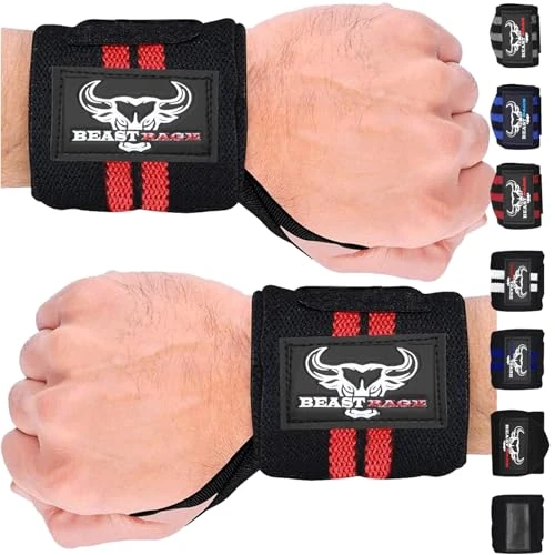 Offerta a tempo: Beast Rage Polsiere Palestra Sollevamento Fasce da Polso Cinghie Donna & Uomo Polsini Palestra per Gym Bodybuilding Crossfit Calistenics,Polsini, bendaggi per Il Polso - 8% da 11.95 € a 10.95 €