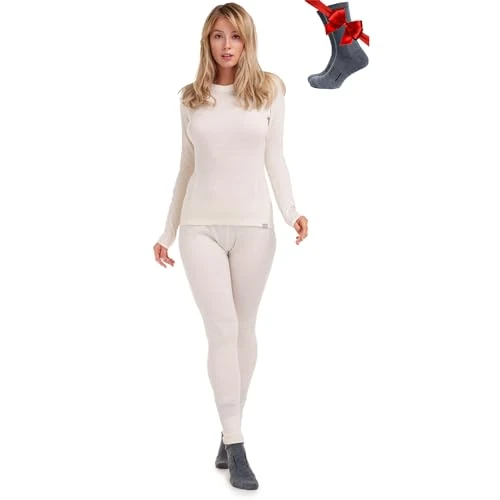 Offerta a tempo: Merino.tech Completo Lana Donna Merinos + Calzini Leggero, Medio, Pesante (Small, 250 Natural Merinos) - 35% da 97.99 € a 63.79 €