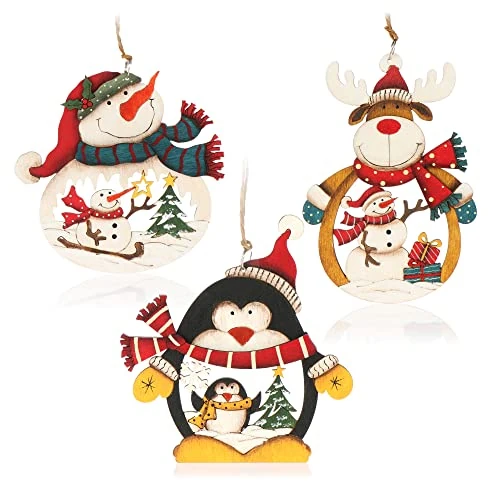 Offerta a tempo: COM-FOUR® 3x Ciondolo di Legno per l'Albero di Natale - Ornamenti e Decorazione Natalizia Con Tre Motivi - 20% da 9.99 € a 7.99 €