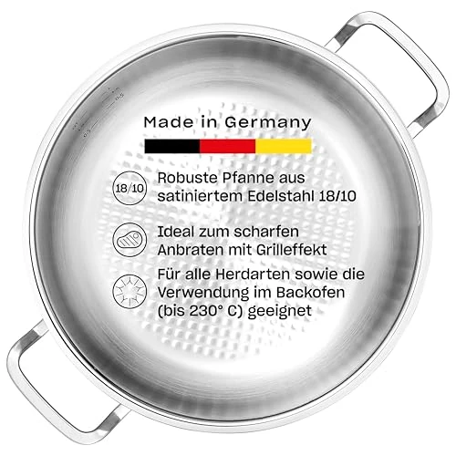 Fissler Original-Profi Collection Stainless Steel Serving Pan Diameter 28 cm 3.0 litres Round Roasting Dish High Rim Uncoated Induction,Silver,084-388-28-100/0