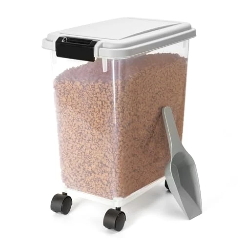 Offerta a tempo: Nobleza - Contenitore per Animali da 20 L, Animali Domestici Scatola di Alimenti con Ruote Contenitore, Coperchio Ribaltabile, Ermetico, Trasparente, Ruote e Pala, per Cibo per Cani e Gatti, Grigio - 0.00% da 30.99 € a 30.99 €
