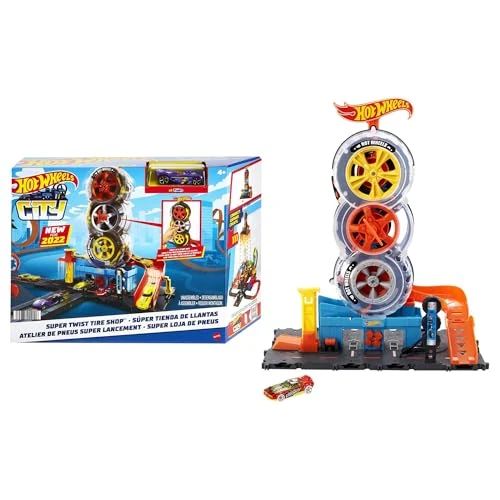 Offre limitée : Hot Wheels - Hot Wheels City - Circuit Boutique de Pneus - Coffret avec 1 Voiture - Ascenseur, Pompe à Essence - Démarre avec 1 Clé - Cadeau dès 4 Ans, HDP02 de 26.01 € à 24.69 € (5% de remise)