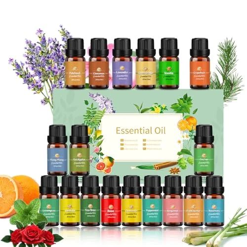 Limited offer: Essential Oils for Diffusers for Home, Diffuser Oil 18x10mL, Tea Tree, Lavender, Eucalyptus, Frankincense, Lemon Grass, Rosemary, Orange, Mint, Lemon, Cinnamon, Bergamot, Ylang-Ylang, Grapefruit, etc. from 89.99 EUR to 89.99 EUR (save 0%)