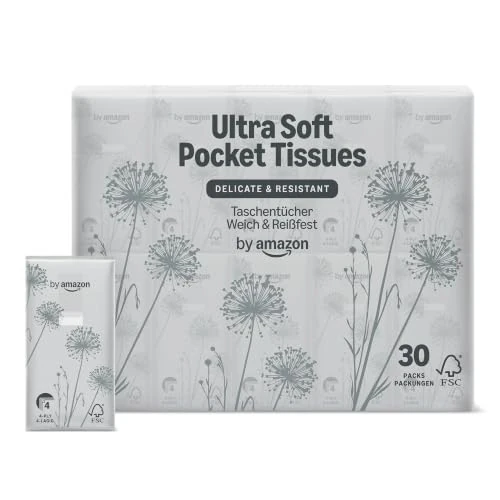 Limited-time offer: by Amazon 4-Ply Pocket Tissues, 300 Count (30 Packs of 10), White from 3.85 £ to 3.26 £ (save 15%)