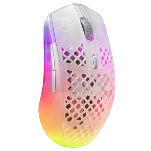 SteelSeries Aerox 3 Wireless Ghost - Raton Inalambrico Gaming - Diseño ultraligero resistente al agua - RGB - Sensor óptico TrueMove Air 18K DPI