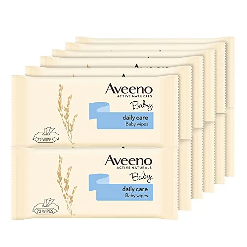 Aveeno Baby Daily Care Wipes (12 x 72 unidades), Toallitas húmedas suaves para bebés y niños, toallitas bebé con extracto de avena y aloe vera, sin perfume, sulfatos ni alcohol