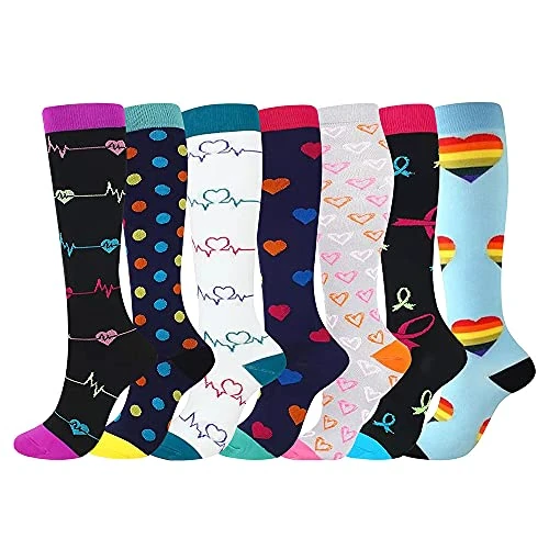 Offerta a tempo: Calze a compressione per donne e uomini, 7 paia di calze a compressione mediche 15-20 mmHg calze colorate di supporto per atletica, vene varicose, corsa, ciclismo, escursionismo, viaggi in aereo - 0.00% da 25.98 € a 25.98 €