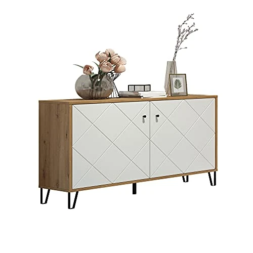 trendteam smart living - Buffet Commode Meuble TV - Salon - Tactile - Taille d'assemblage (LxHxP) 123 x 76 x 40 cm - Couleur chêne Artisanal avec Blanc - 210287107