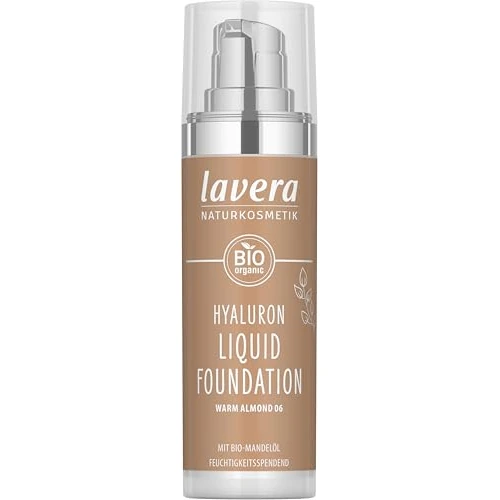 lavera Hyaluron Liquid Foundation - Warm Almond 06 - Fondotinta cosmetico naturale vegano senza siliconi, acido ialuronico naturale, 30 ml