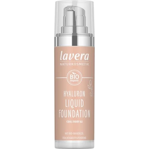 lavera Hyaluron - Base líquida Cool Ivory 02, cosmética natural, vegana, textura sedosa y ligera, libre de aceite mineral, ácido hialurónico natural y aceite de almendras orgánico, 30 ml