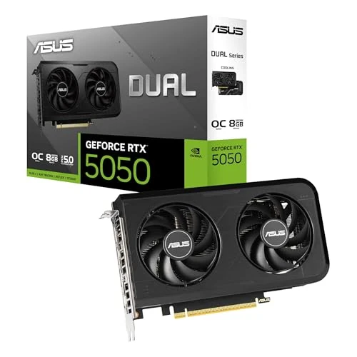 ASUS Dual NVIDIA GeForce RTX 5050 OC Edition, Scheda Grafica 8GB GDDR6, 128 Bit, PCIe 5.0, 2 Ventole Axial-Tech, 1 HDMI 2.1b, 3 DisplayPort 2.1b, Software GPU Tweak III, Nera, DUAL-RTX5050-O8G