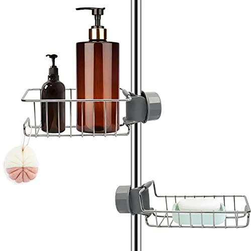 Offerta a tempo: Rodivor Mensole per Doccia senza Foratura 2 Pezzi, Portasapone Doccia in Acciaio Antiruggine, Porta Sapone Doccia Spugna Lavandino Cucina, Portaoggetti Bagno, Adatto per Asta della Doccia 18mm-27mm - 0.00% da 17.99 € a 17.99 €